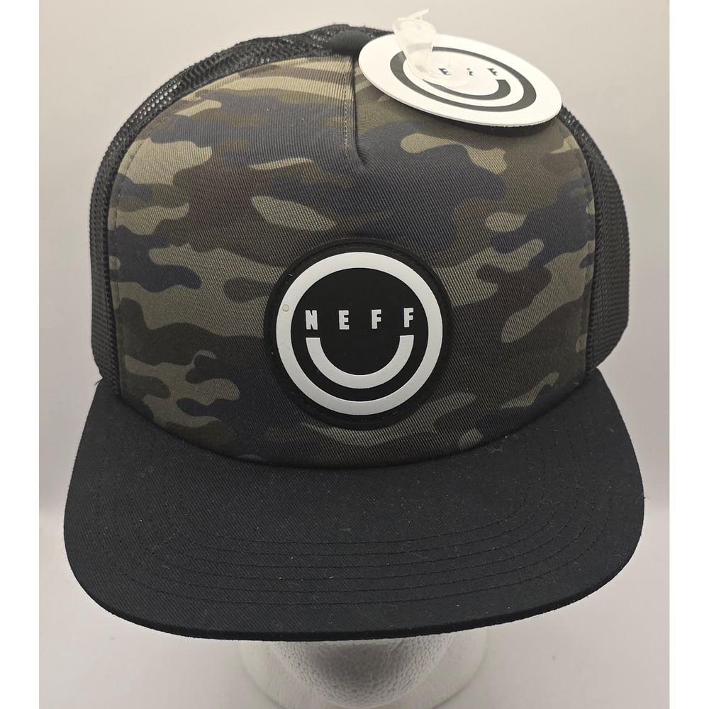 Neff Trucker Hat Camo Snapback Cap Mesh Flat Brim Forever Fun Skate Snowboard